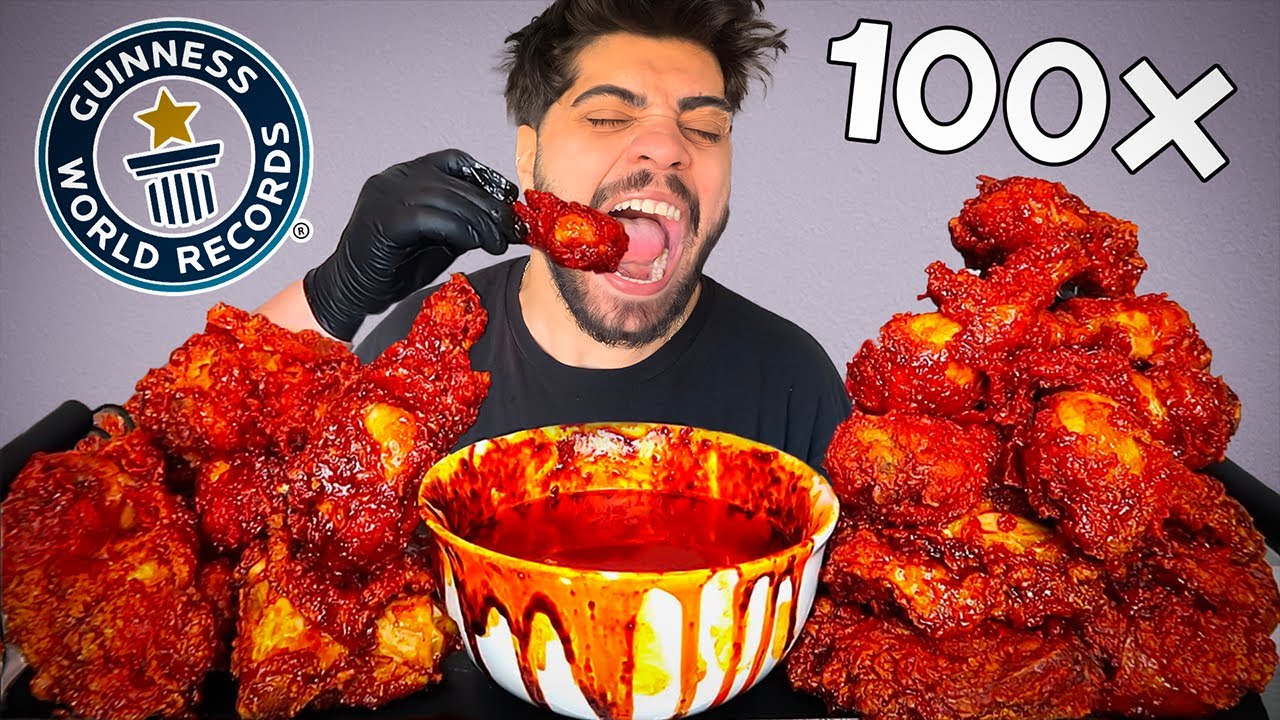DÜNYA REKORU KIRDIK! (1 Dakikada 100 Acılı Kanat Yemek)