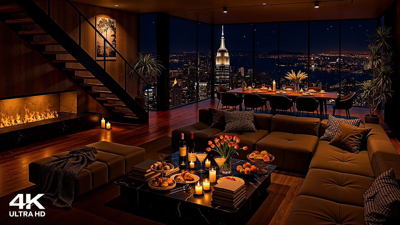 🌃 Luxury Apartment in New York with Tender Jazz Saxophone 🎷 Midnight Jazz for Relax, Focus & Sleep