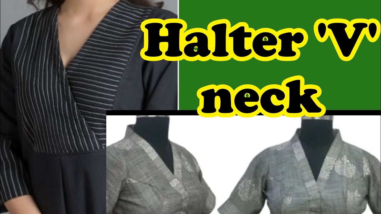 V Shape Halter Neck Design Easy Cutting and Stitching in malayalam #design #trending #viral #kerala