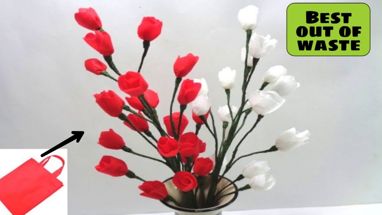How to Make Shopping Bag Flower Bunch -  DIY Easy Flowers Making Idea -  Best out of Waste Idea