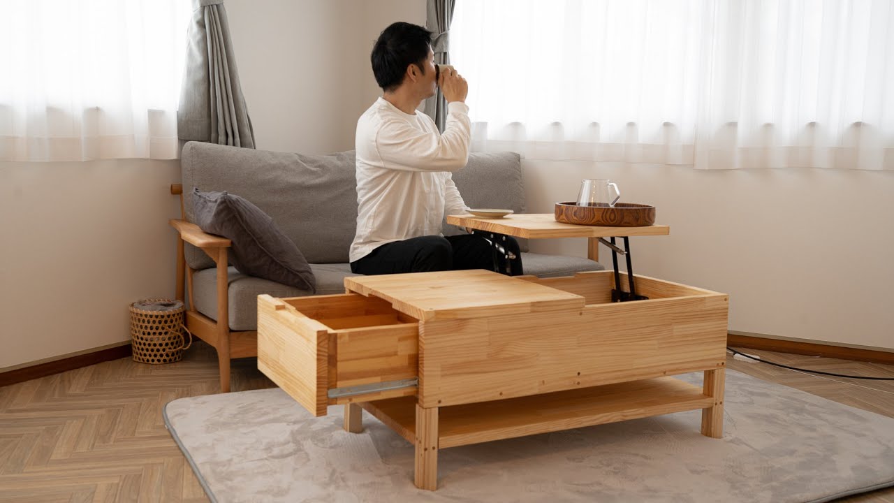 #23 I made a Multifunctional Coffee Table (Adjustable Height Table with drawer) Kominka Solo Life
