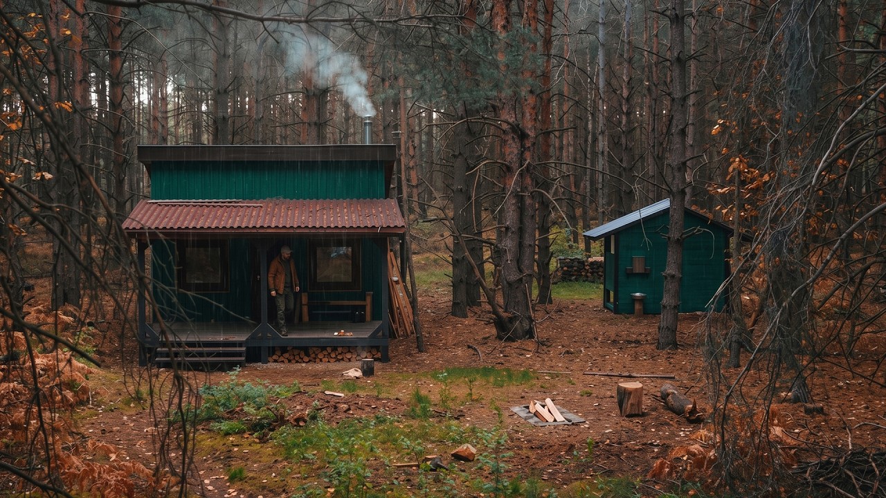 I Built a Small Off-Grid Homestead Alone in the Woods, Log cabin building Compilation