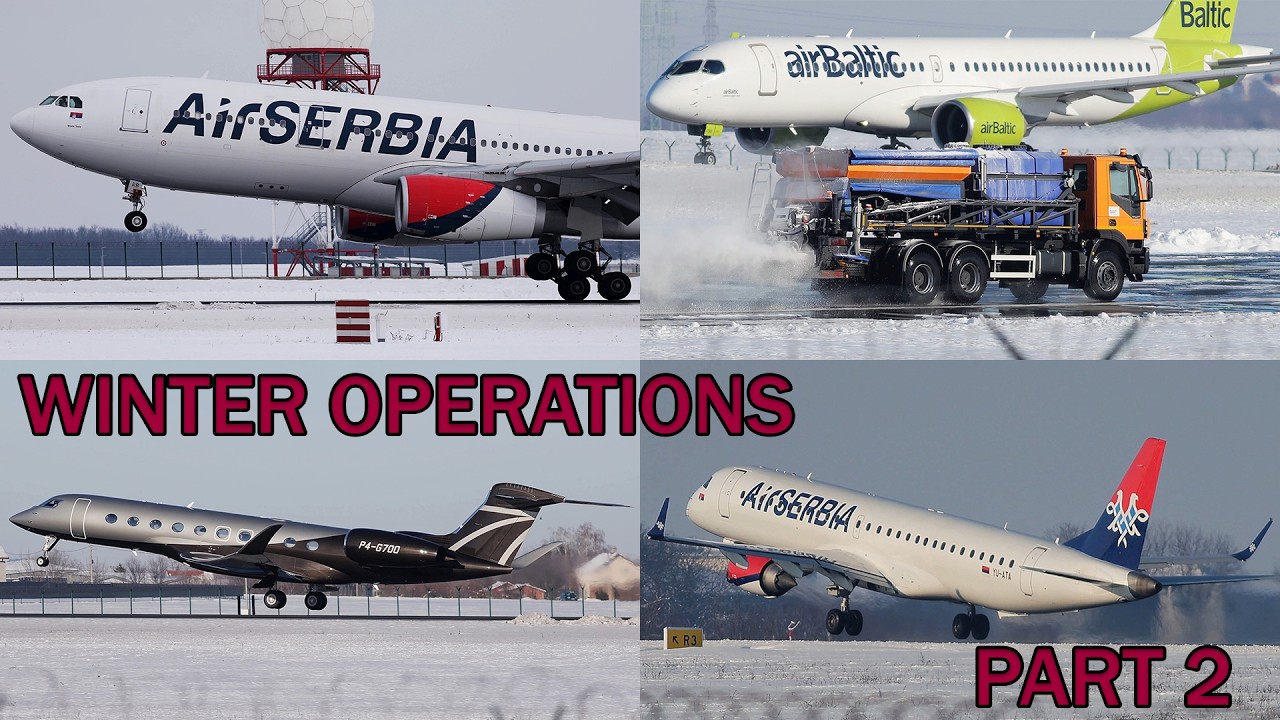 WINTER idyll, SNOWY aviation moments from Belgrade airport, January 2026, part 2/5  (4K)