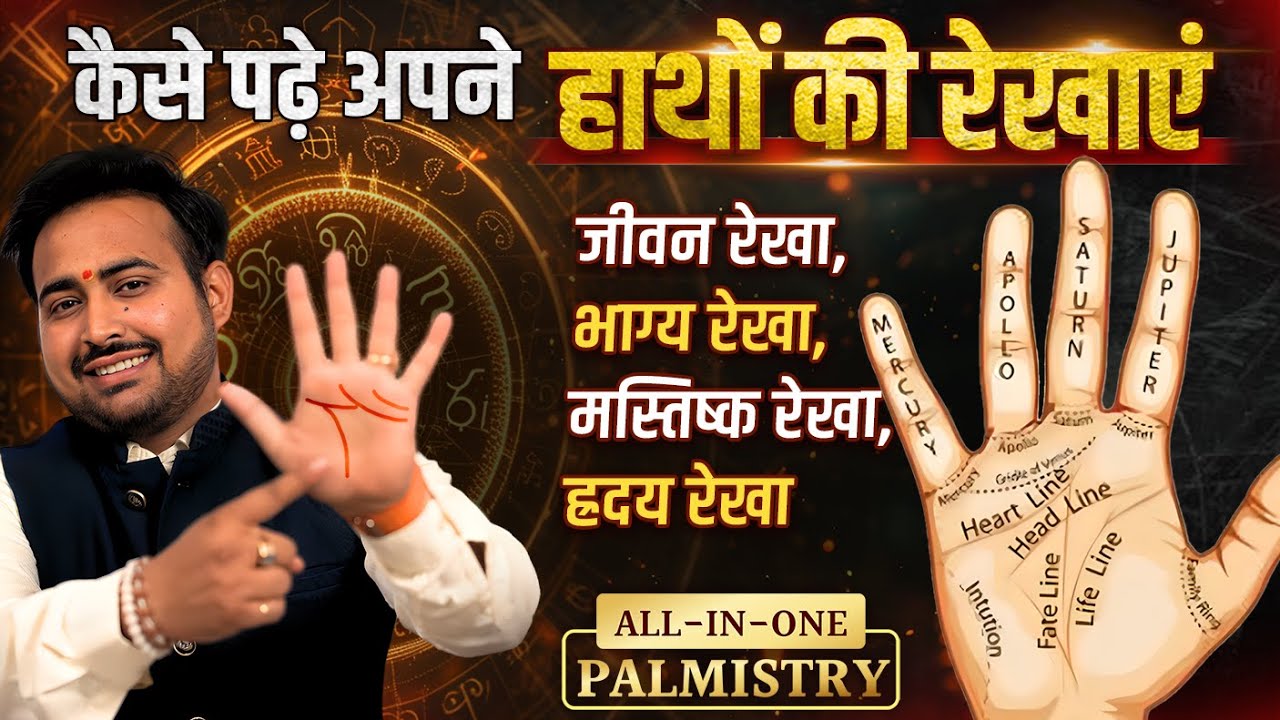 अपना हाथ/हथेली कैसे पढ़ें | हस्तरेखा शास्त्र सीखें | हृदय, जीवन, सिर, विवाह रेखा | हथेली में पर्वत