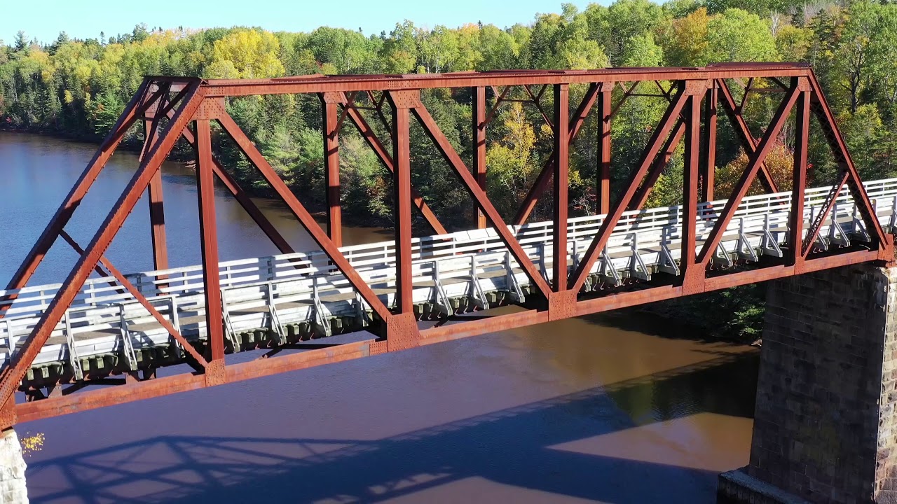 Autumn Aerial Views of the Old Rusty Railway Bridge on the Wallace River