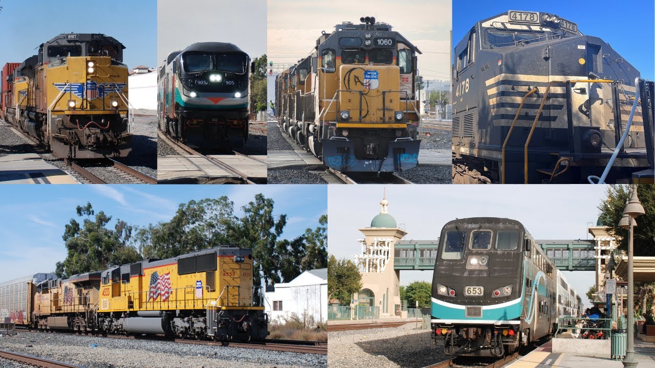 [4K] Union Pacific and Metrolink Trains at Pomona, CA - Railfanning 10/28/2022