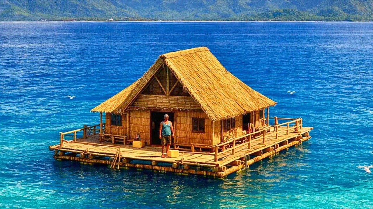 This Man Built a FLOATING BAMBOO HOUSE (ASMR) - Living on the Open Ocean