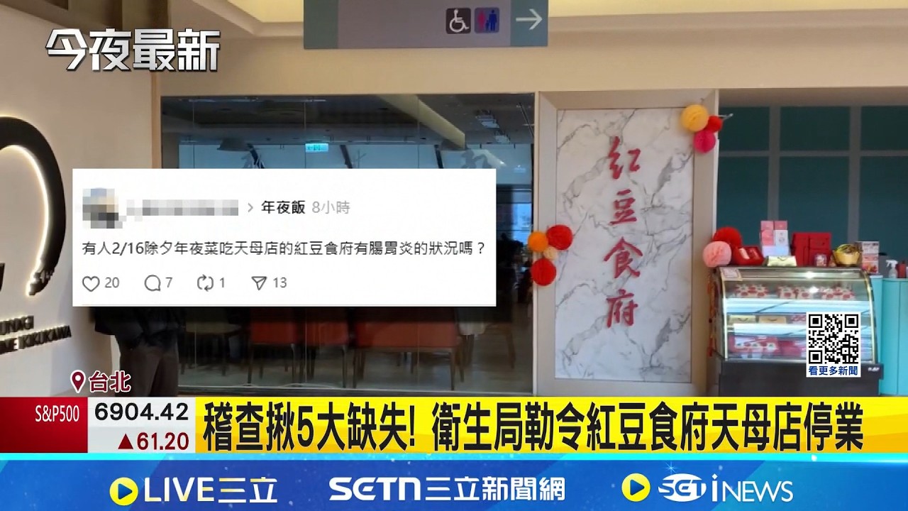 紅豆食府天母店疑爆食物中毒 年菜冷盤出狀況? 疑有酸味 民眾:全家吐瀉 8人不適爆食安危機 紅豆食府聲明致歉:將積極調查｜記者 吳允芊 蔡効儀｜新聞一把抓20260219｜三立新聞台