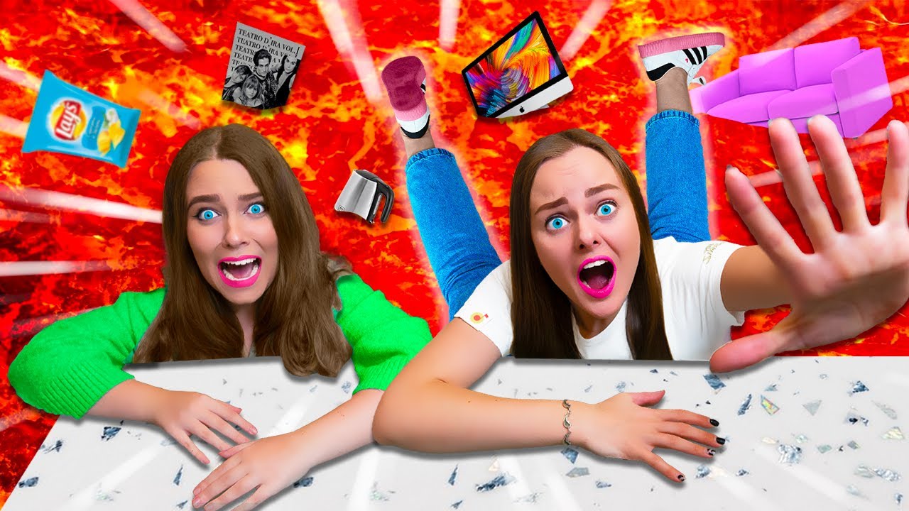 ПОЛ ЭТО ЛАВА с МЛАДШЕЙ СЕСТРОЙ 24 часа Челлендж! ВЫДЕРЖИМ ли мы целый день НЕ КАСАТЬСЯ ПОЛА?!