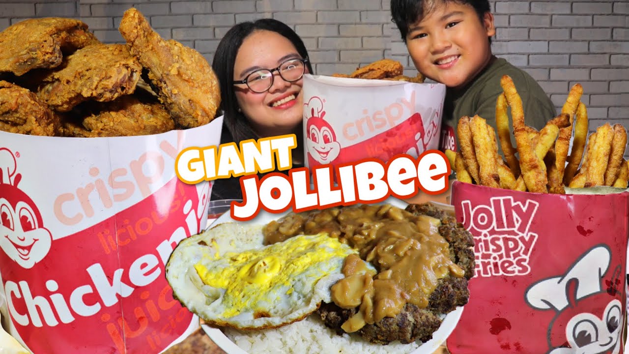 GIANT JOLLIBEE CHICKENJOY + BURGERSTEAK + FRENCH FRIES! PINOY MUKBANG W/ JUST LAFAM