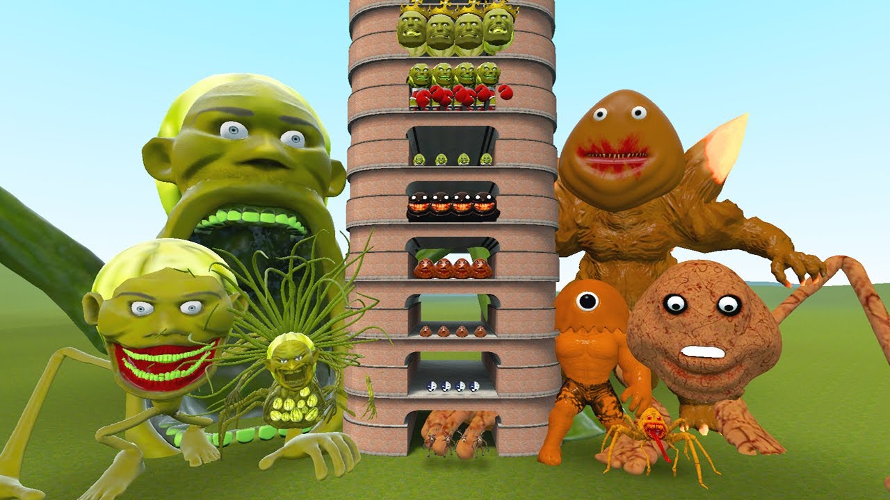 TALLGRASS LITTLE TO BIG ALL LIN GANG MELON FAMILY VS ALL POU KILLER FAMILY PHASES 1 - 10 in GMod!