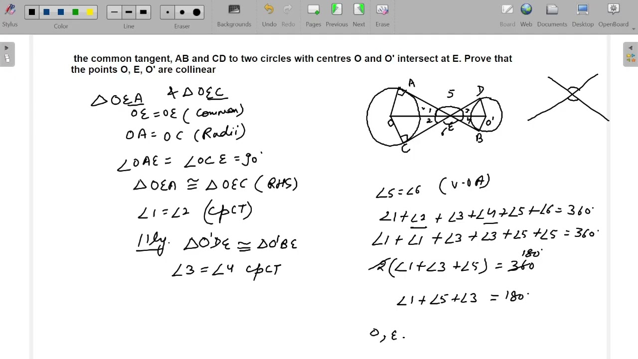 The common tangent, AB and CD to two circles with centres Oand O' intersect at E. Prove that the ..