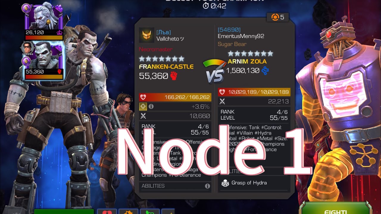Mcoc war node 1 Franken-castle vs Armin Zola