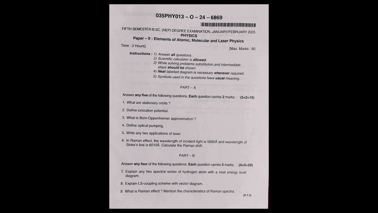5th Sem Bsc (NEP) PHYSICS Paper-2 QP, KUD University