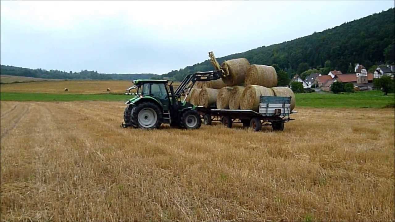 Strohballen fahren 2013 mit Deutz Agrotron  k 120