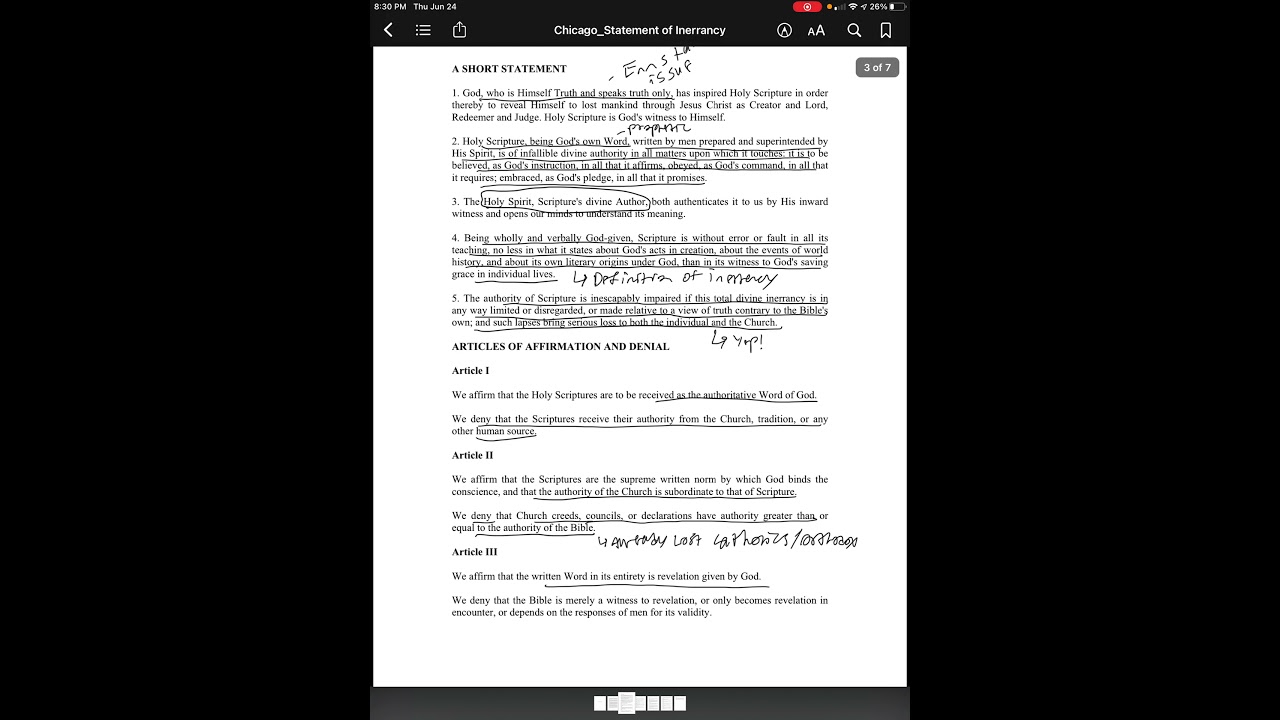 Reading of the Chicago Statement on Biblical Inerrancy
