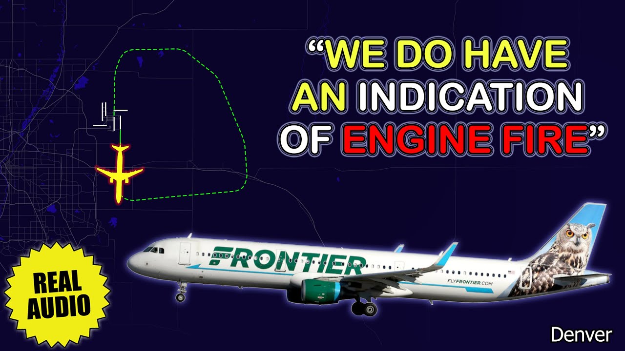 Engine fire indication shortly after takeoff. Frontier Airbus A321 returns to Denver. Real ATC