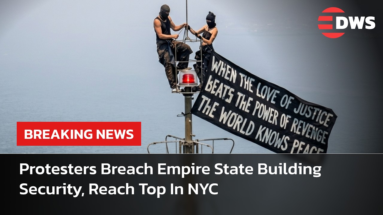 SHOCKING MOMENTS: Protesters Climb Empire State Building Top In NYC Raise Flag Shocking Scene | AM14