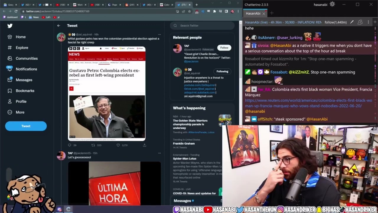 Hasanabi Reacts to Colombia's New President pt. 1/2