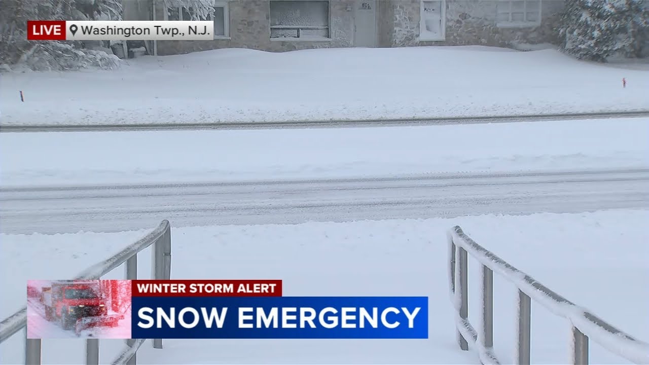 Heavy snow and winds cover roads in Gloucester County, NJ