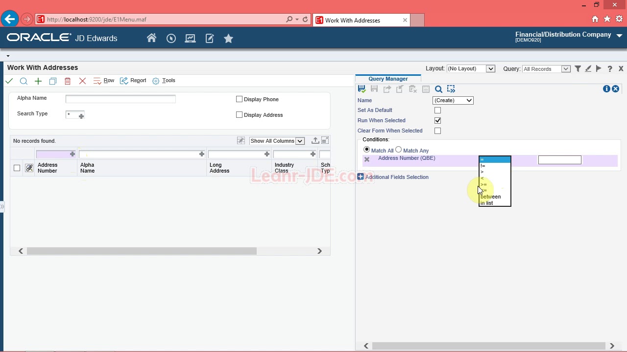 0503 Creating Queries to Search for Data in the JDE EnterpriseOne 9 2 System