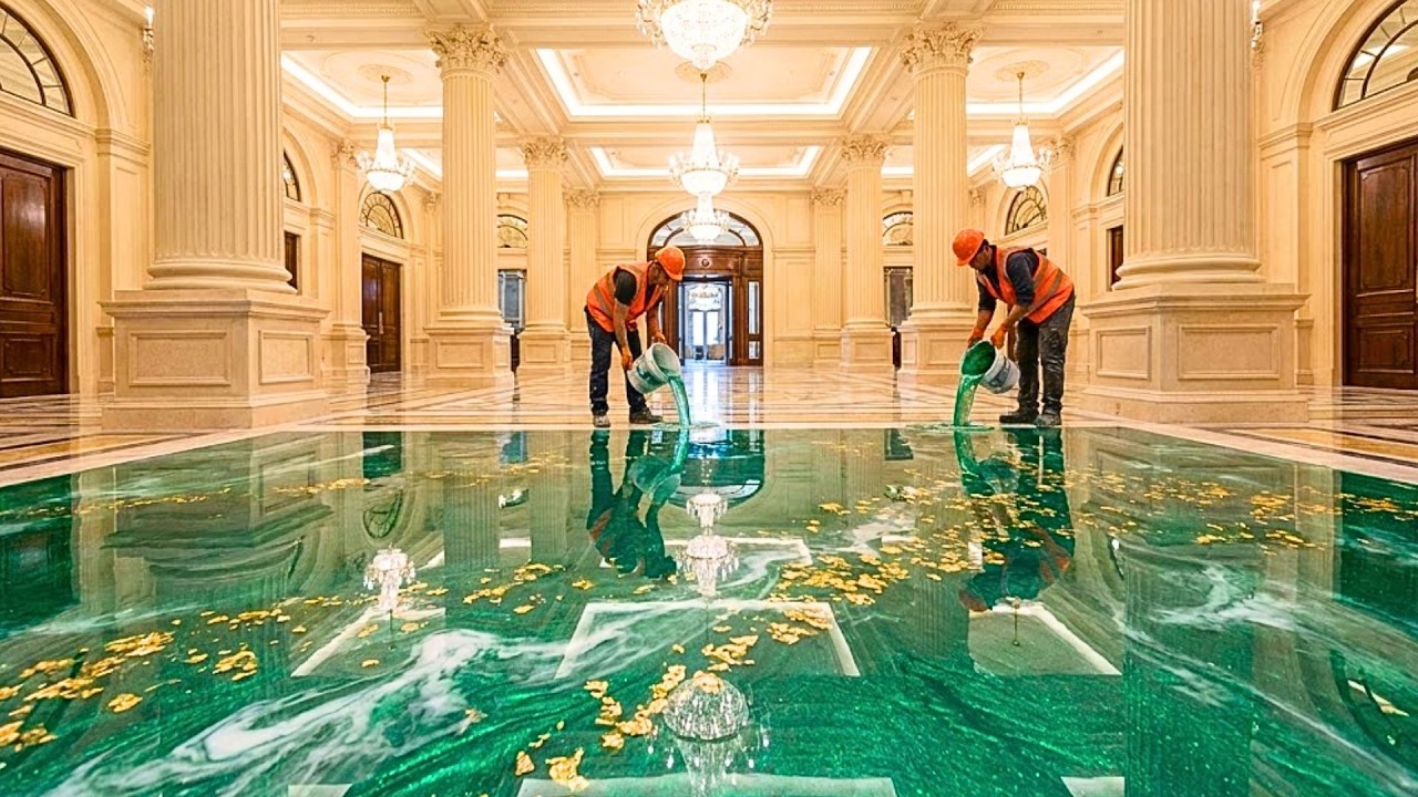 Top 7 Luxurious Emerald Green Epoxy Floors Featuring Gold Leaf with Marble Swirls