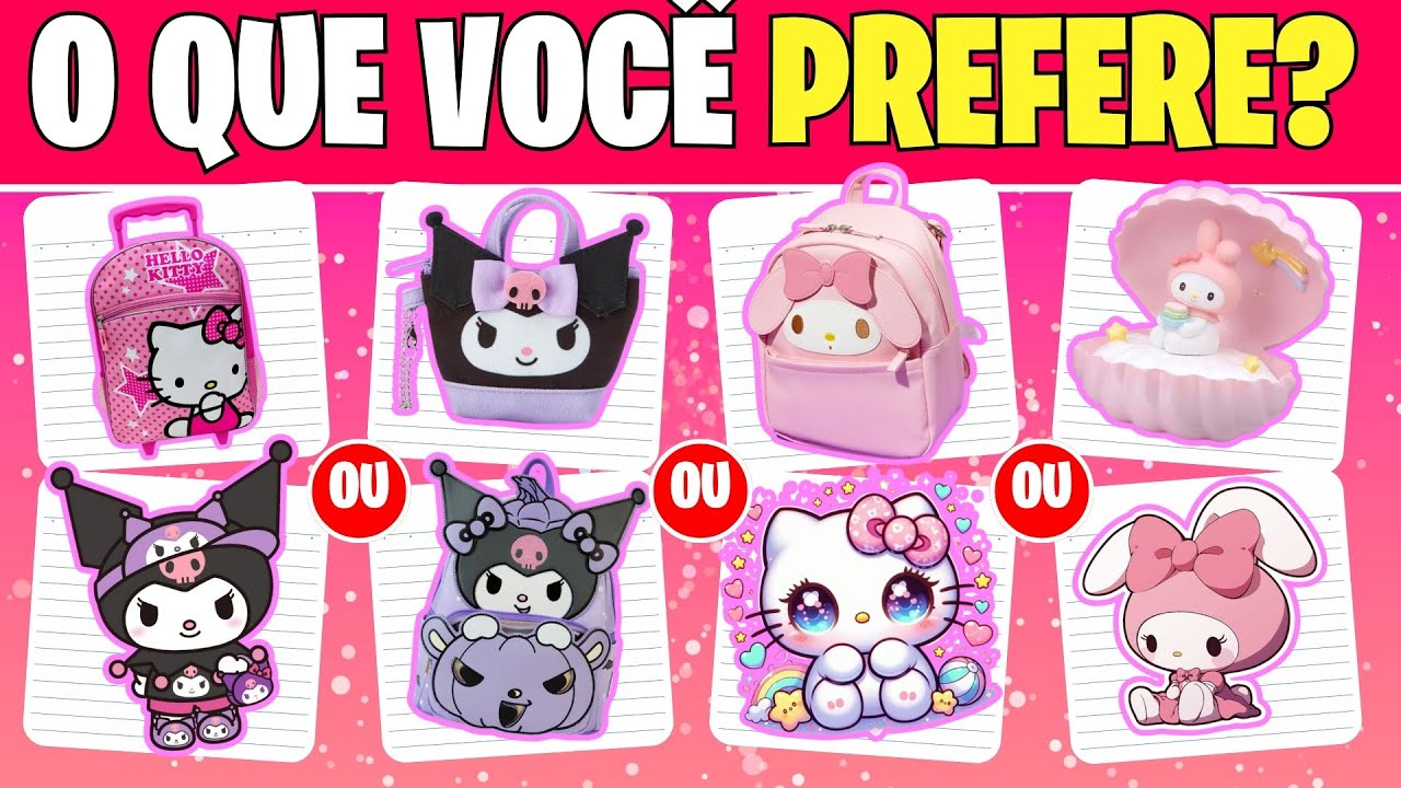 🎒MONTE SEU MATERIAL ESCOLAR 🩷 HELLO KITTY 💜 KUROMI 💗 MY MELODY | JOGO DAS ESCOLHAS QUIZ