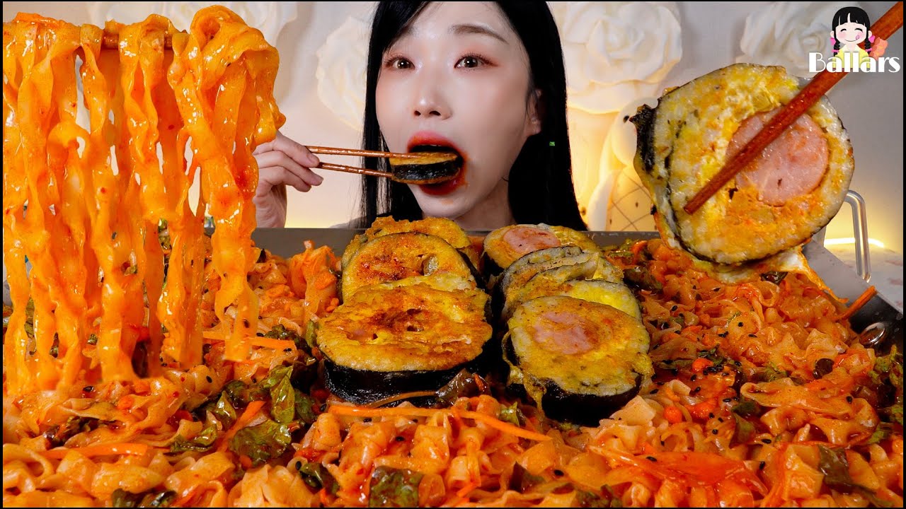 Mukbang:) 🍜Spicy bibim noodles & Gimbap Mukbang ☆ Big Bites :: ASMR :: Eatingshow ☆