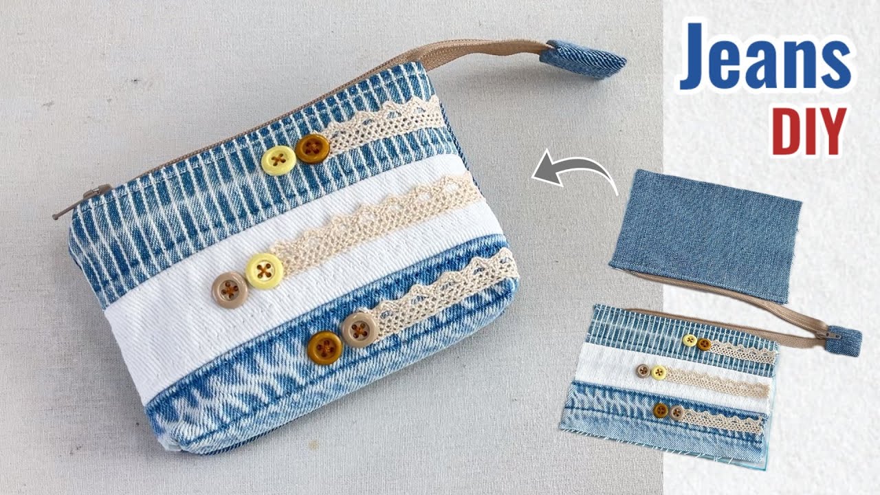 How to transform scrap old jeans into cute mini coin pure,diy mini coin purse tutorial