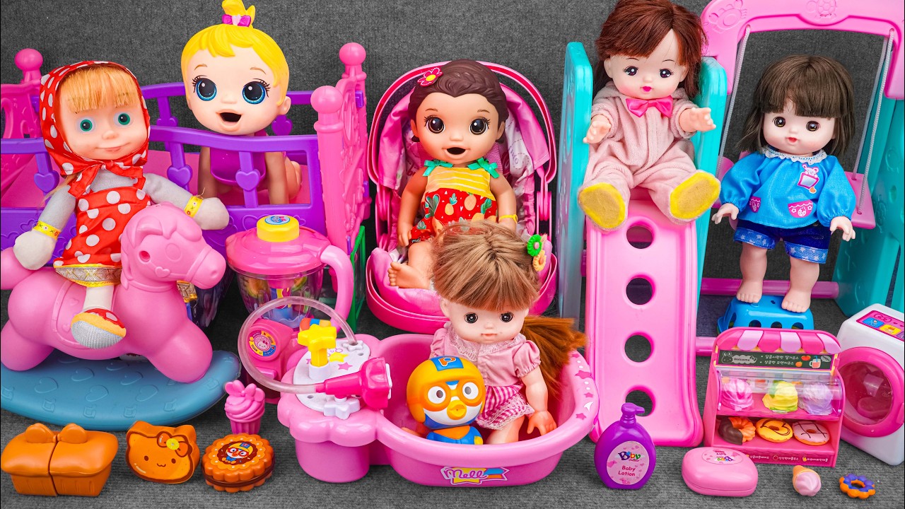 63 Minutes Satisfying with Unboxing Doll Pink Rock Bed Toys, Swing & Slide Review | ZoZo ASMR Love