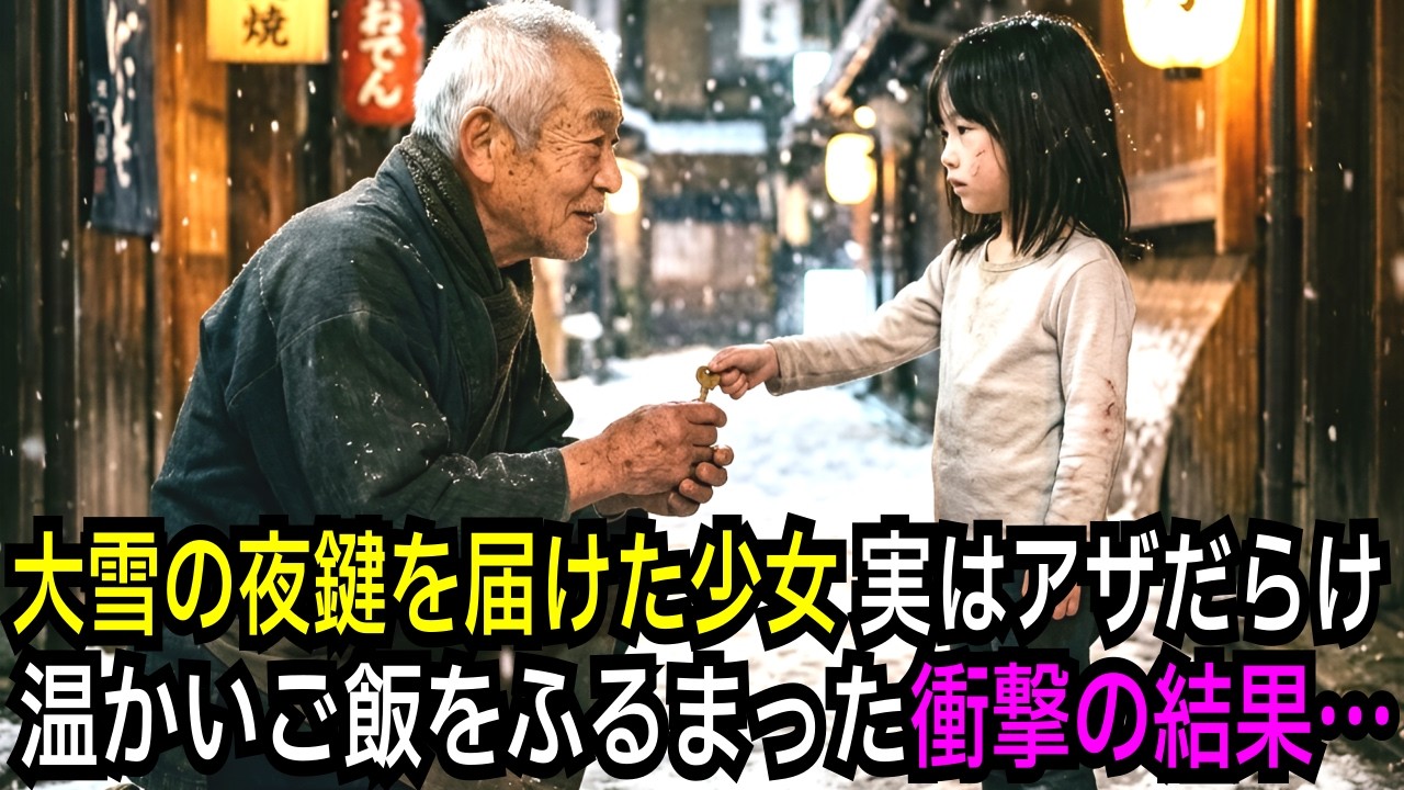 京都の大雪の夜、親に追い出され震えるボロボロの6歳の少女を救出 → 80年続く豆腐屋の実家へ連れ帰り、お風呂と温かい牛乳、ご飯と寝床をふるまった結果…！真鍮の鍵가 繋いだ人生逆転劇【感動する話】