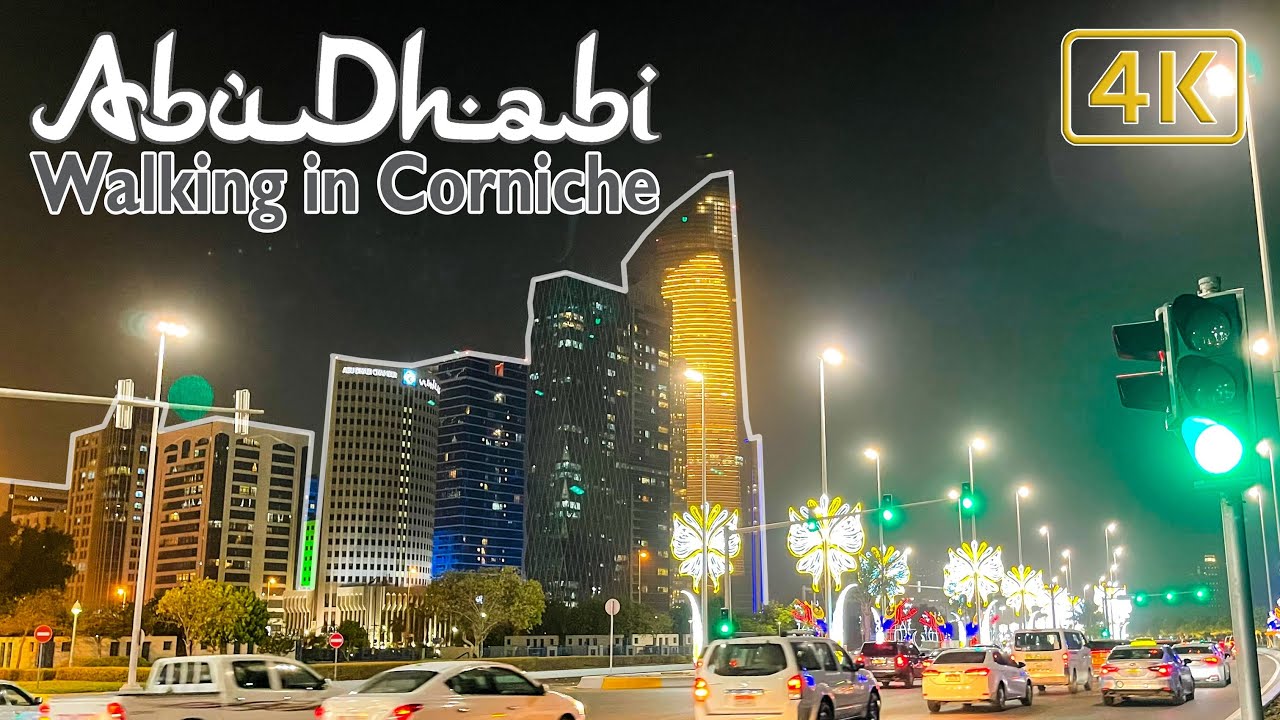 Walking in Abu Dhabi Corniche at Night [4K]
