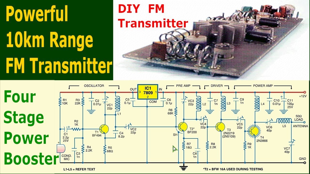 FM Transmitter Circuit 10Watts, 10km+ Long Range