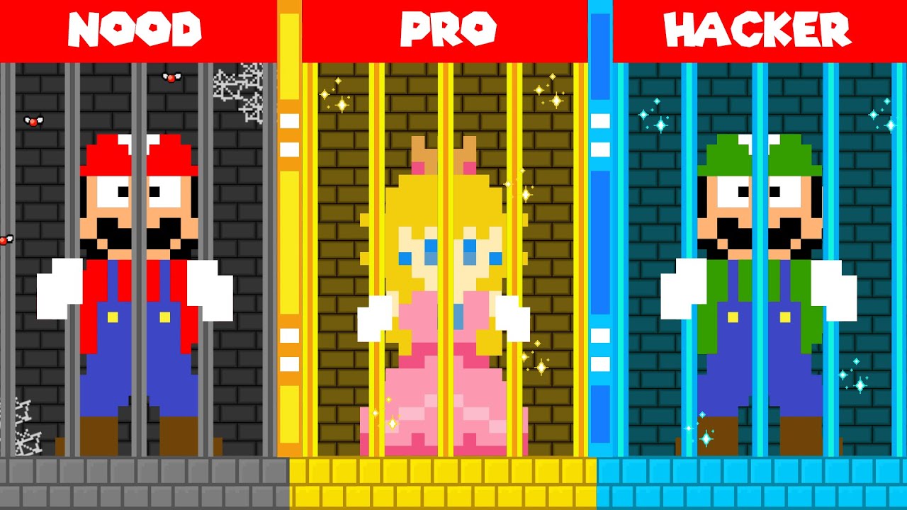 Super Mario NOOB vs. PRO. vs. HACKER: Team Mario PRISON CHALLENGE!