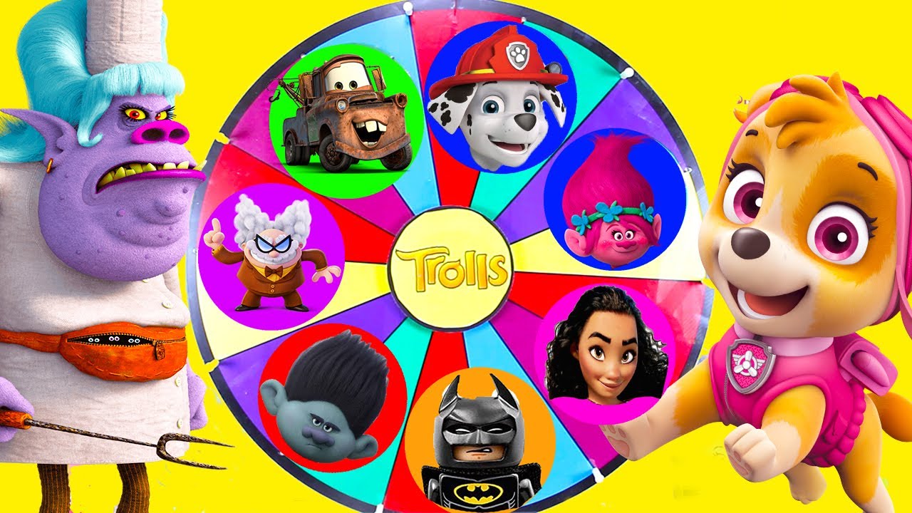 Trolls Movie Mega Wheel Game with Paw Patrol and Moana Surprise | Ellie Sparkles
