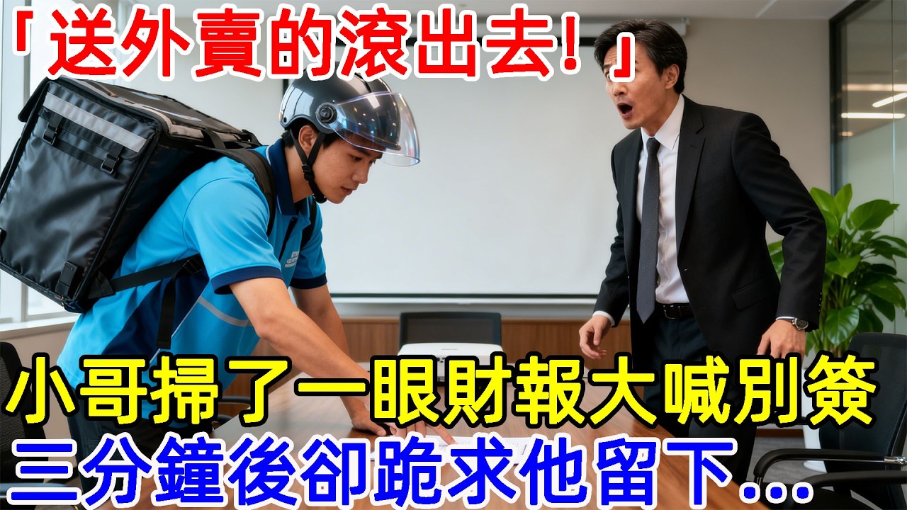 「送外賣的滾出去！」小哥掃了一眼百億財報大喊別簽，冷血總裁怒報警，三分鐘後卻跪求他留下…#故事頻道 #故事分享 #情感#臺灣#情感故事#幸福人生
