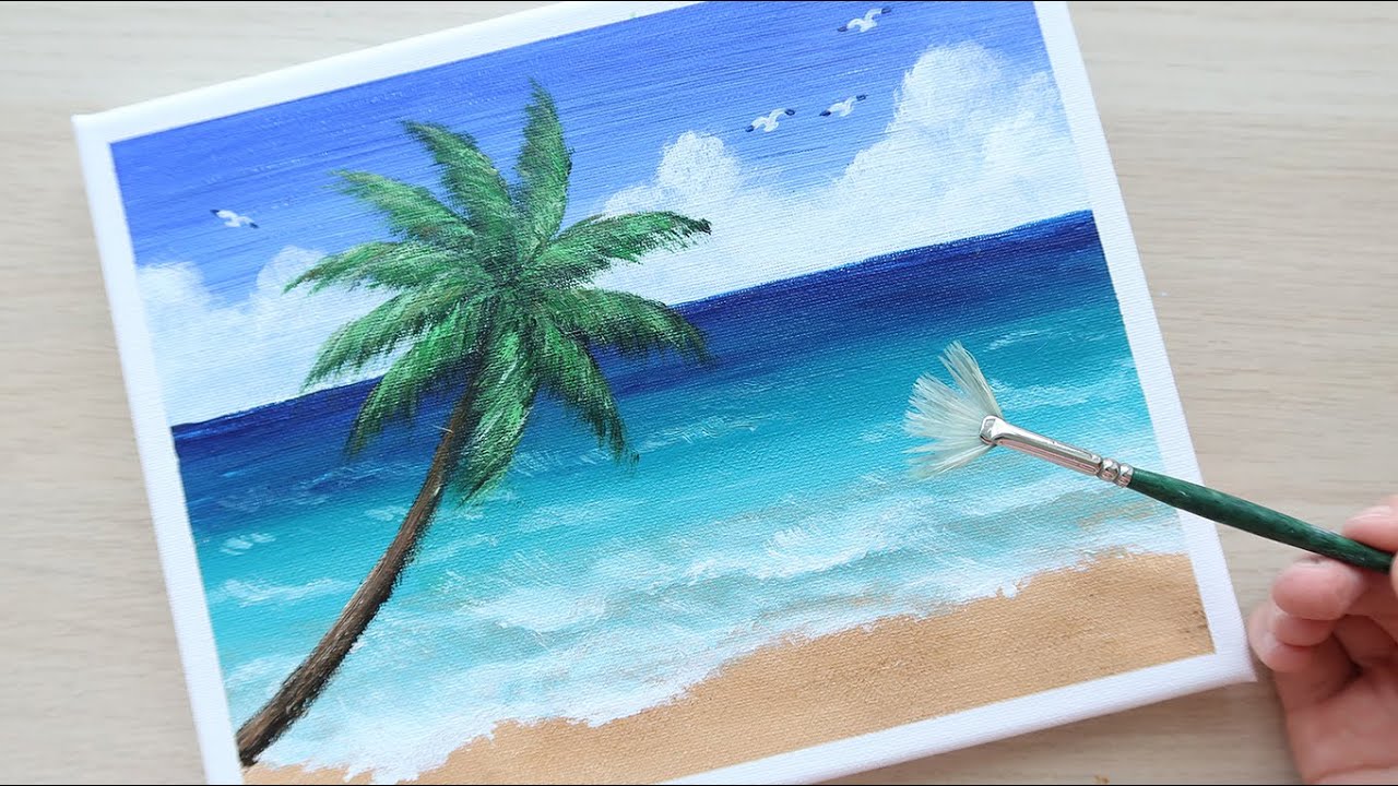 Easy acrylic painting / Tropical beach / Painting for beginners step by step