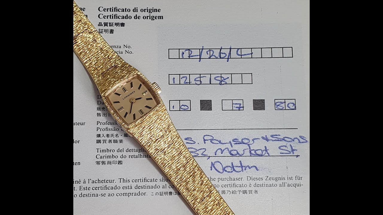 1980 Longines ladies gold bark vintage watch with manual wind movement and papers