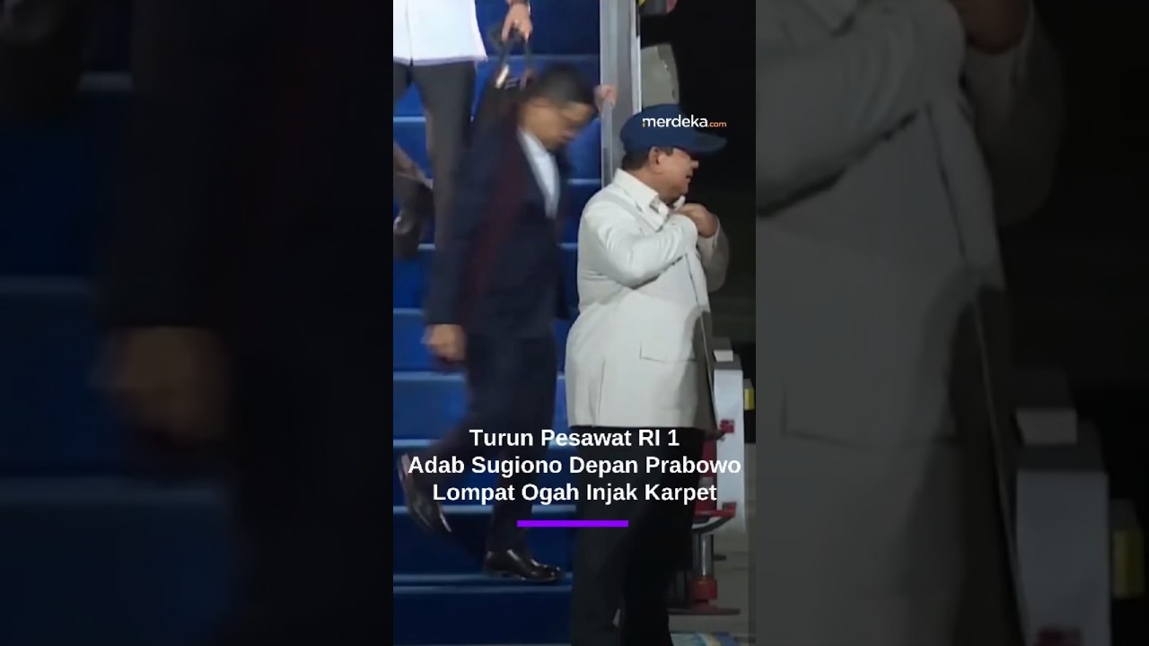 Momen Sugiono Lompat Kecil Hindari Injak Karpet saat Turun Pesawat RI 1 Bareng Prabowo