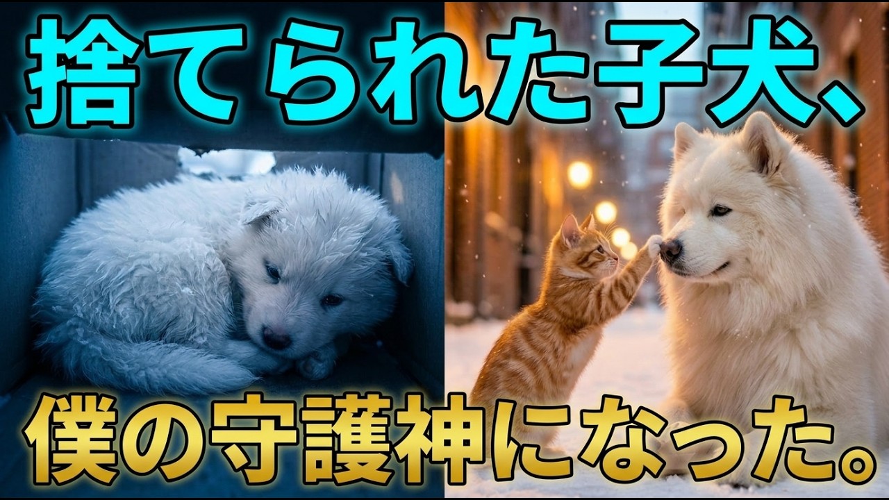 🐾 捨てられた子犬、僕の守護神になった。| 猫ナビとサモエド・ソルタンの物語雪降る冬の夜、コンビニの前の箱の中で震えていた小さな命。 誰も振り向かなかったが、一匹の猫が彼を見つけた。
