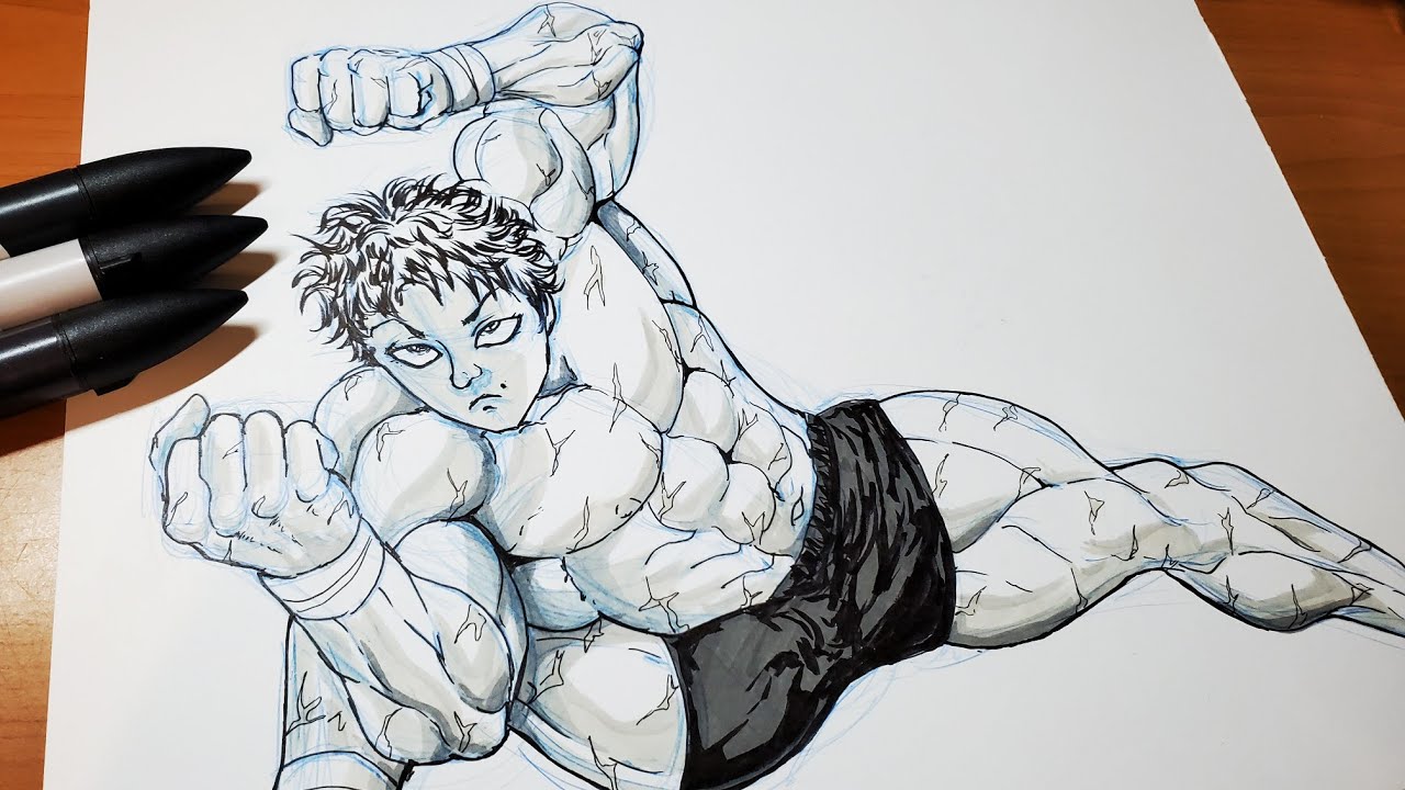 Drawing Baki Hanma in his Dinosaur fighting Pose Stance