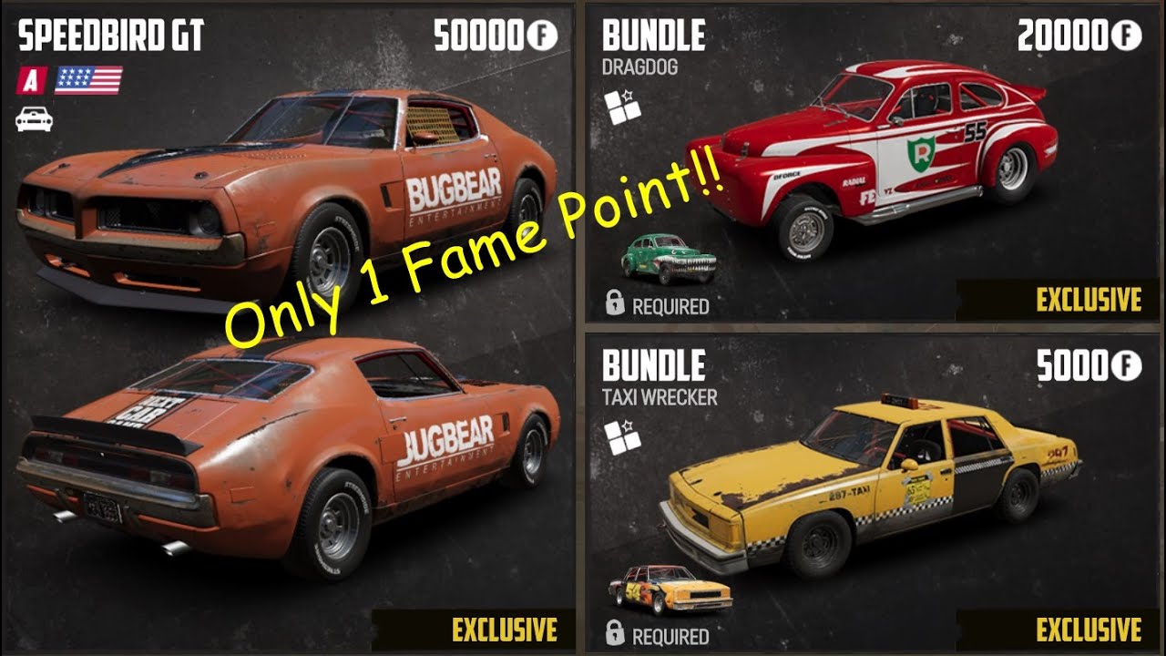 Wreckfest all Cars/Bundles for 1 Fame Point