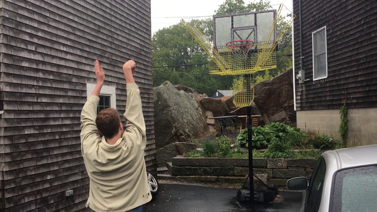 Home Made Basketball Rebounder. Trap wire and nylon mesh netting.