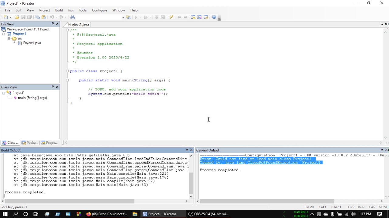 JCreator Could not find or load main class