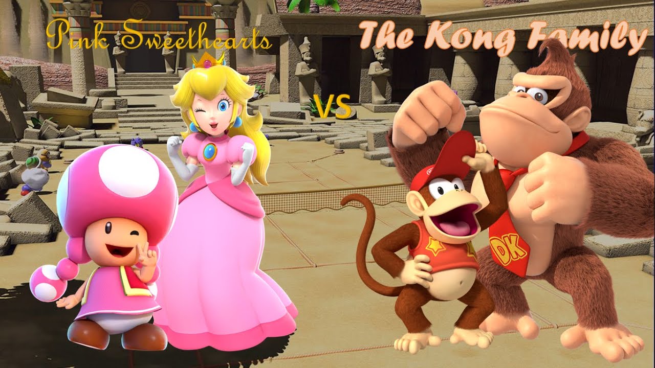 Mario Tennis Aces - Toadette & Peach vs Donkey Kong & Diddy Kong (Pink Sweethearts vs Kong Family)