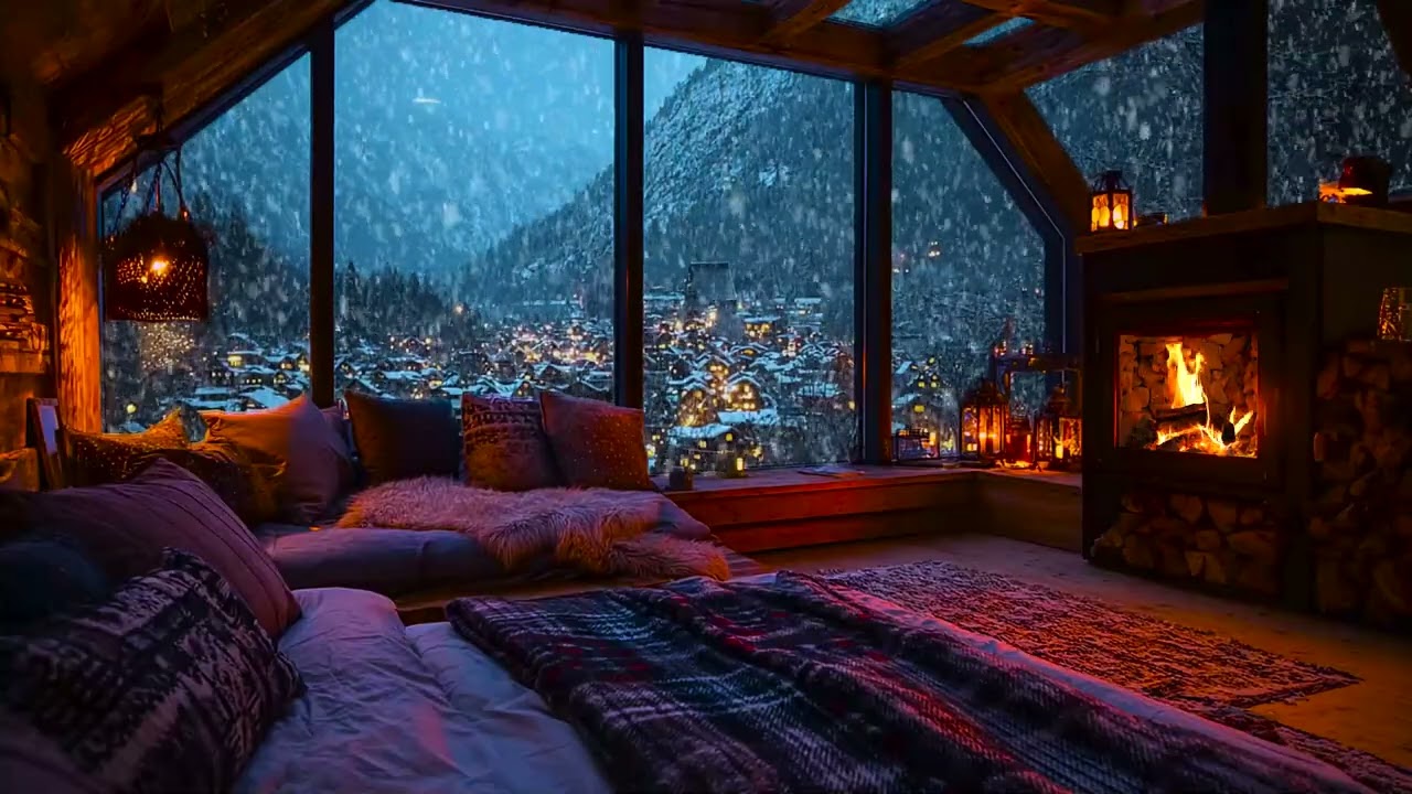 A Silent Winter Valley with One Warm Cabin and Crackling Fire for Sleep and Relaxation