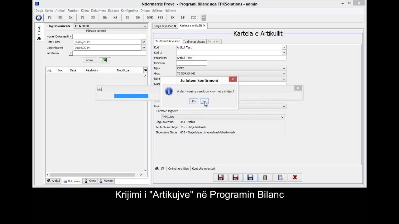 Krijimi i artikujve ne Programin Bilanc