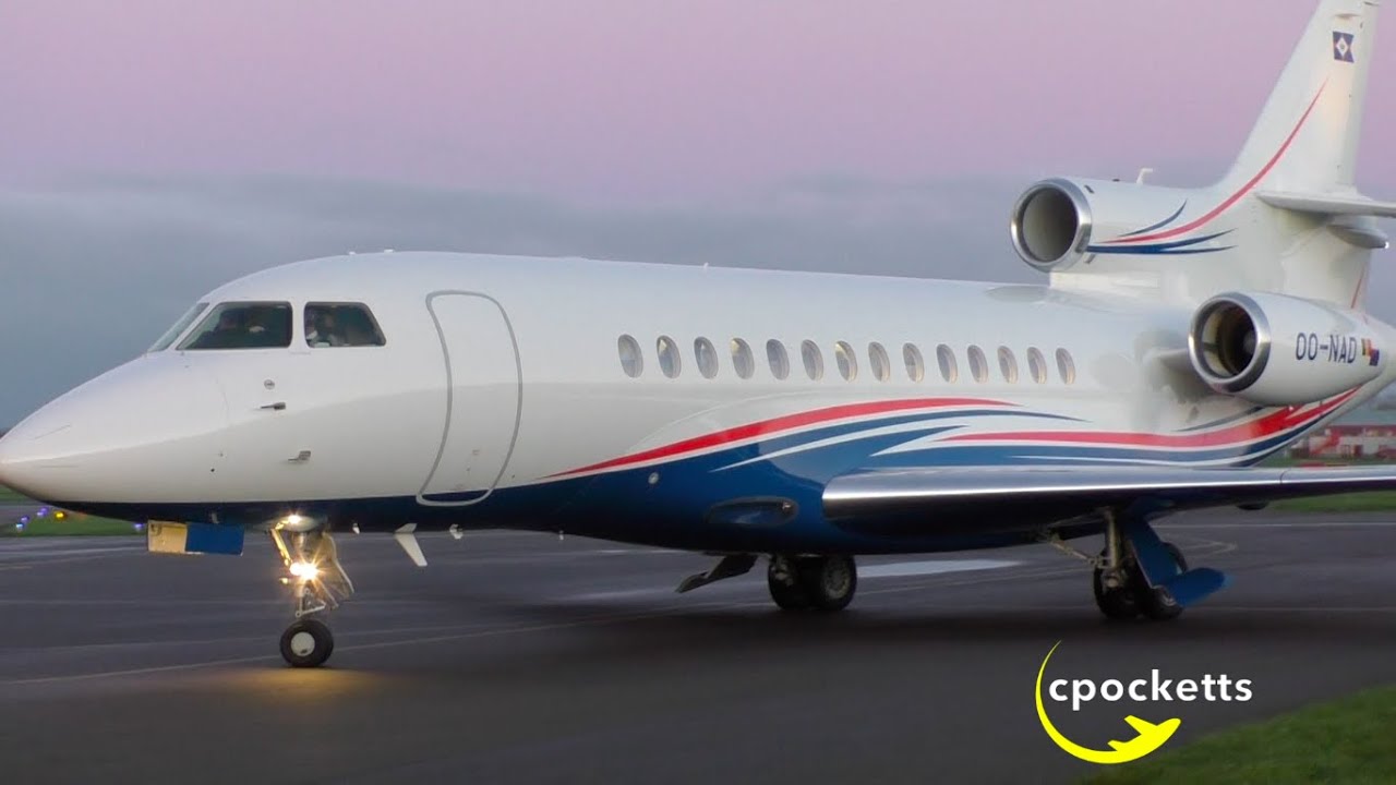 Dassault Falcon 7X OO-NAD - Beautiful up-close Taxi & Take off - Gloucestershire Airport