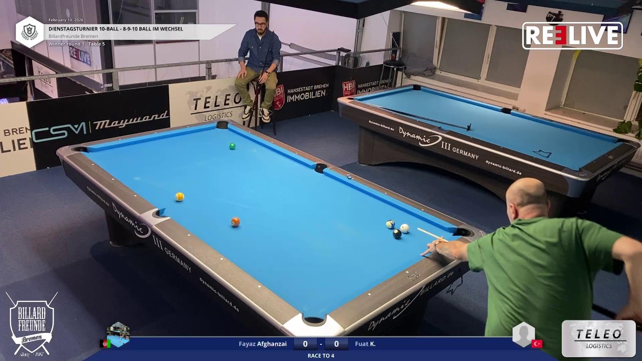 Fayaz Afghanzai vs Fuat K. Tisch[5] Dienstagturnier Billardfreuden Bremen 10-Ball 10.2.26