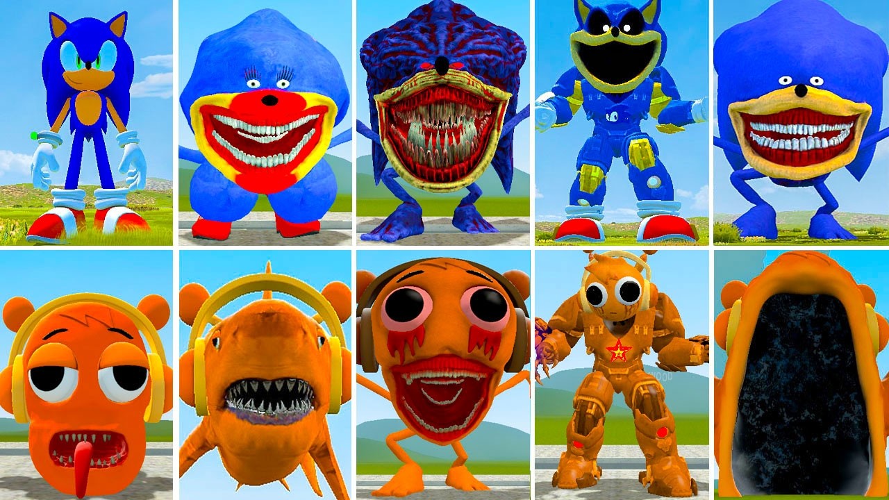 ALL NEW SONIC BLUE VS MECHA SONIC VS ALL NEW SPRUNKI OREN VS MECHA OREN in GARRY'S MOD !!!